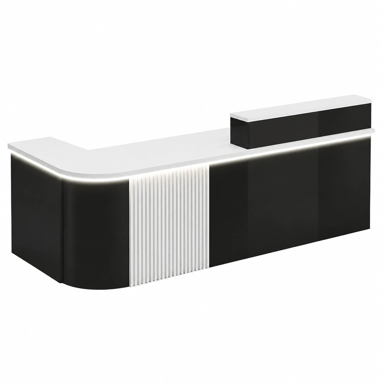 Elegante schwarze Empfangstheke mit Kabelmanagement, 140 x 60 x 100 cm – Stilvoller Tresen für Foyers, Lounges und Geschäfte