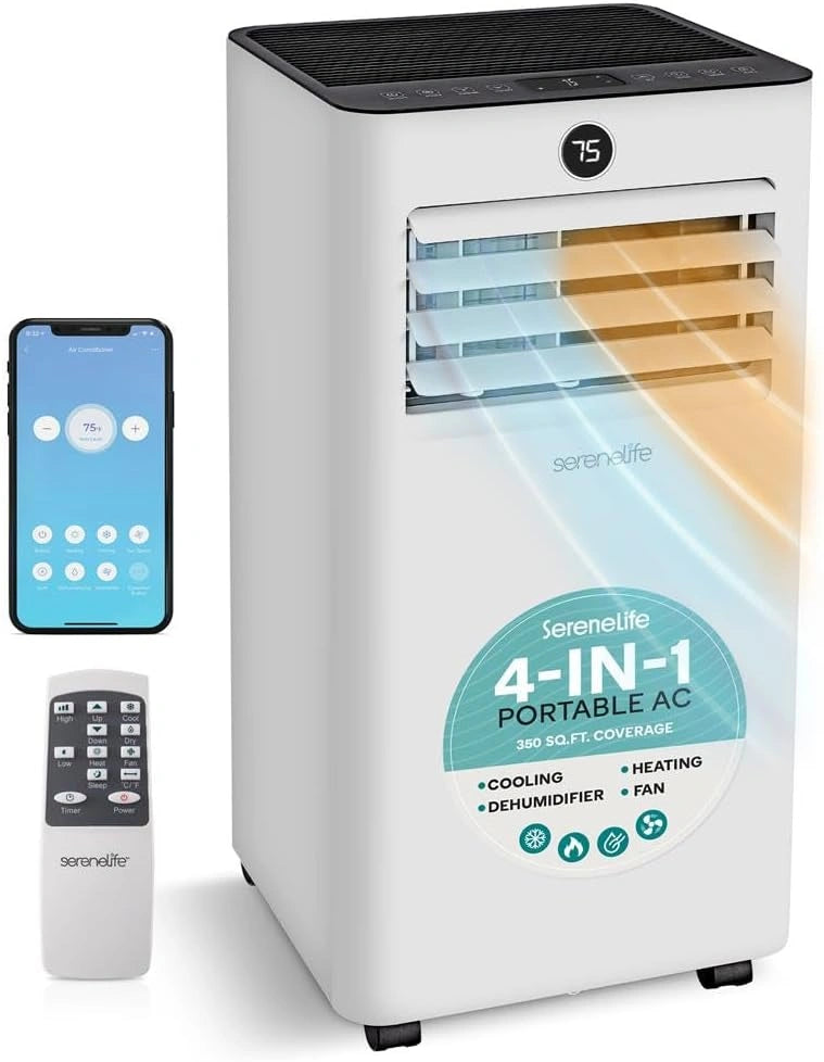Klimatyzator SereneLife, 7000 BTU, do 28 m2, Wi-Fi, programator czasowy, kolor szary i bia?y