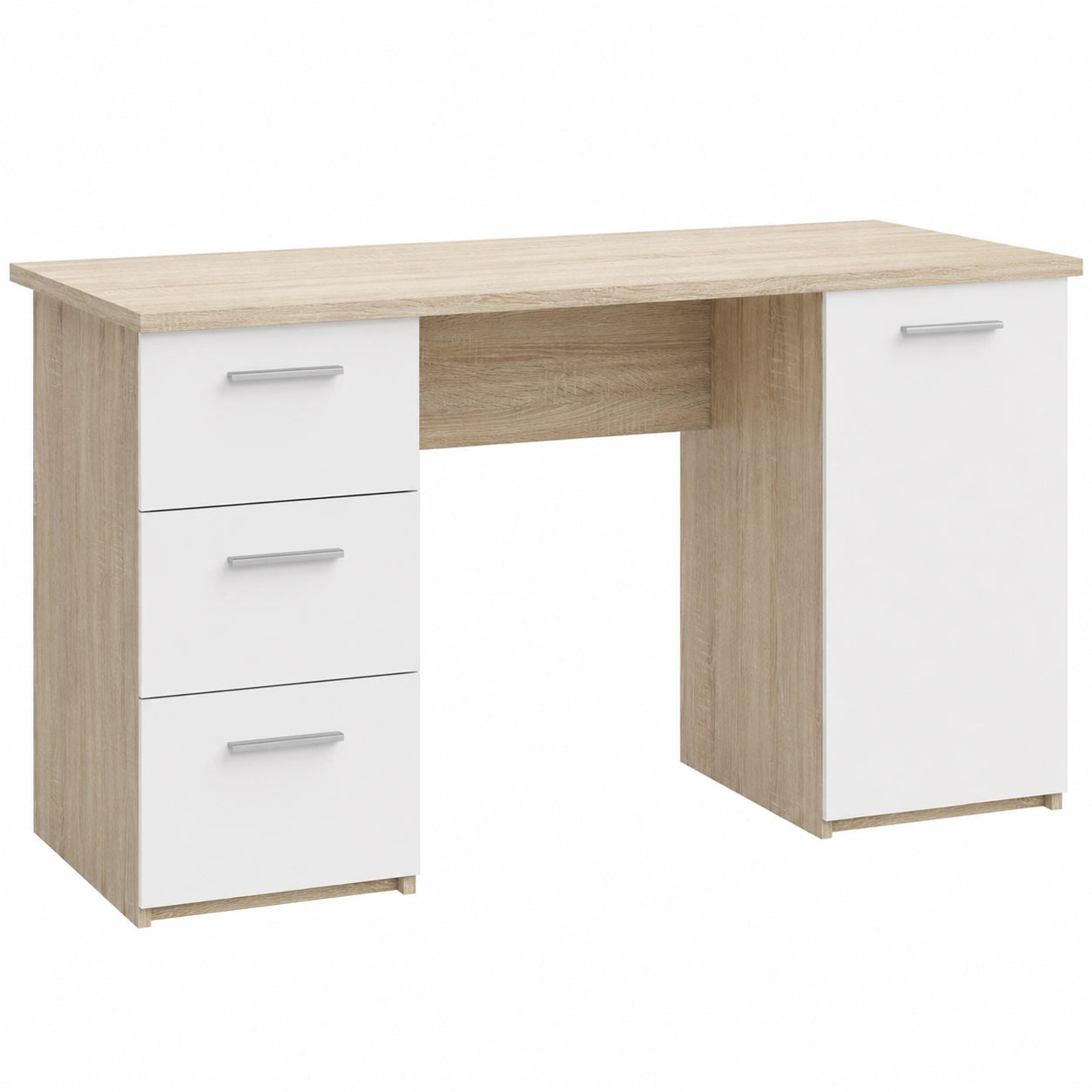 Moderner Schreibtisch Forte NET307 mit Stauraum, Sonoma Eiche/Weiß, 138x75x60 cm