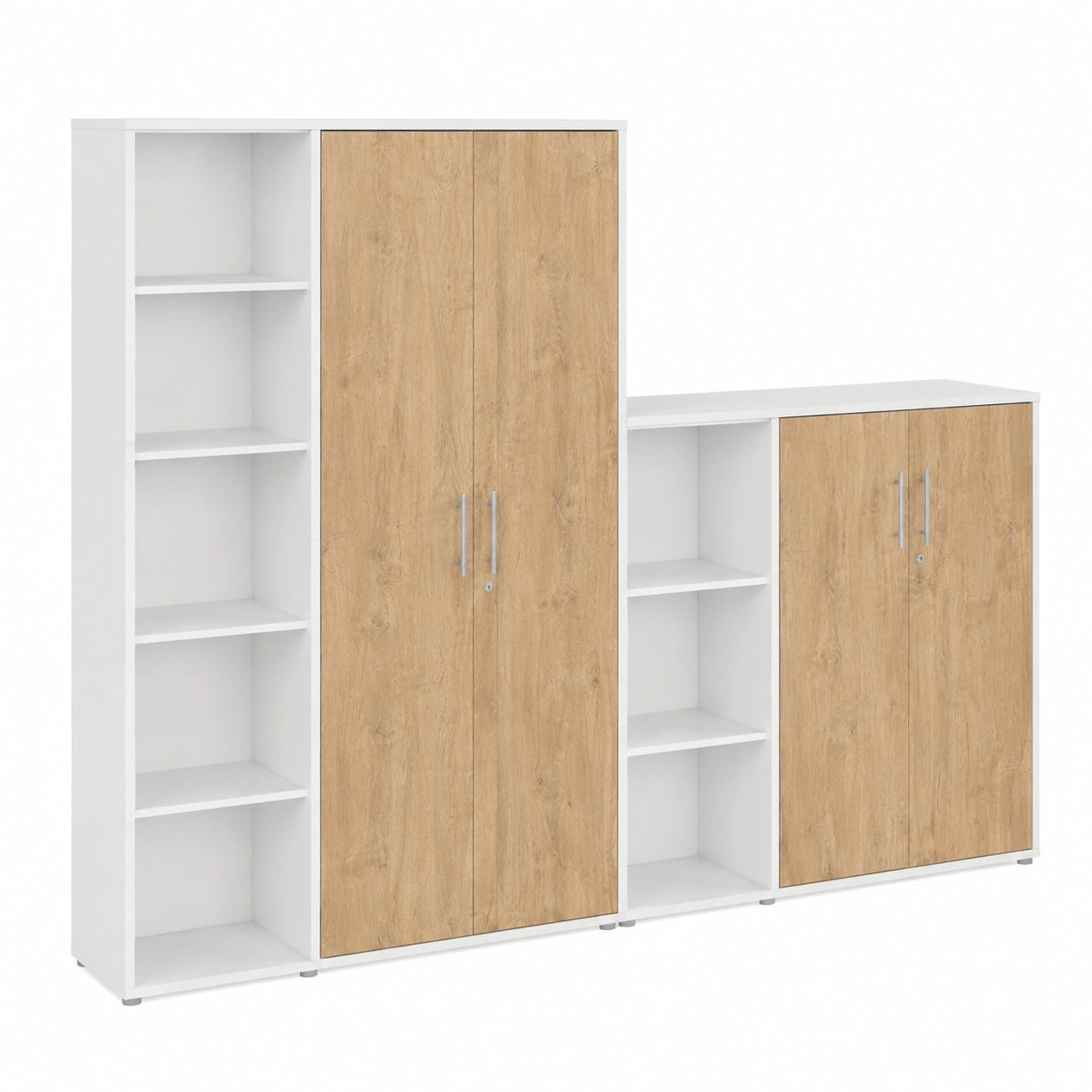 Verschließbarer Aktenschrank TABOR 4 – Vielseitiger Büroschrank mit großem Stauraum, Weiß mit Gold Harbor Oak Front