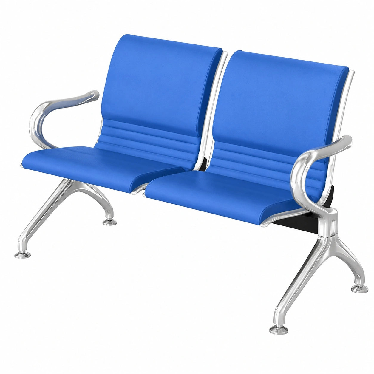 2-Sitzer Wartezimmerstühle mit PU-Kissen und Armlehnen, ideal für Empfangsbereiche in Büro, Flughafen, Bank oder Friseursalon, blau