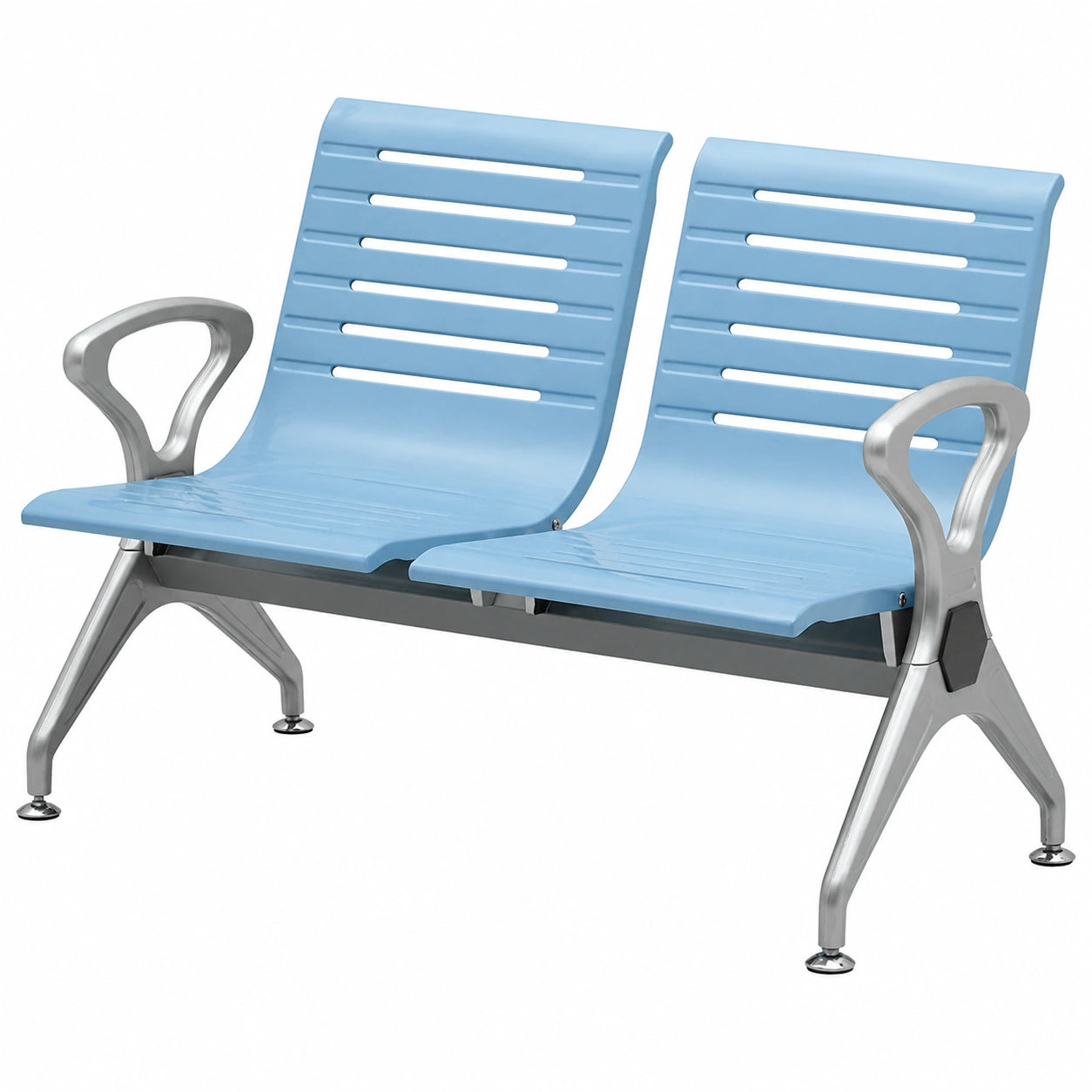 Zweisitzer-Wartezimmerstühle Blau mit Armlehnen, Empfangsmöbel aus Stahl für Flughafen, Bank und Krankenhaus - Komfort und Langlebigkeit