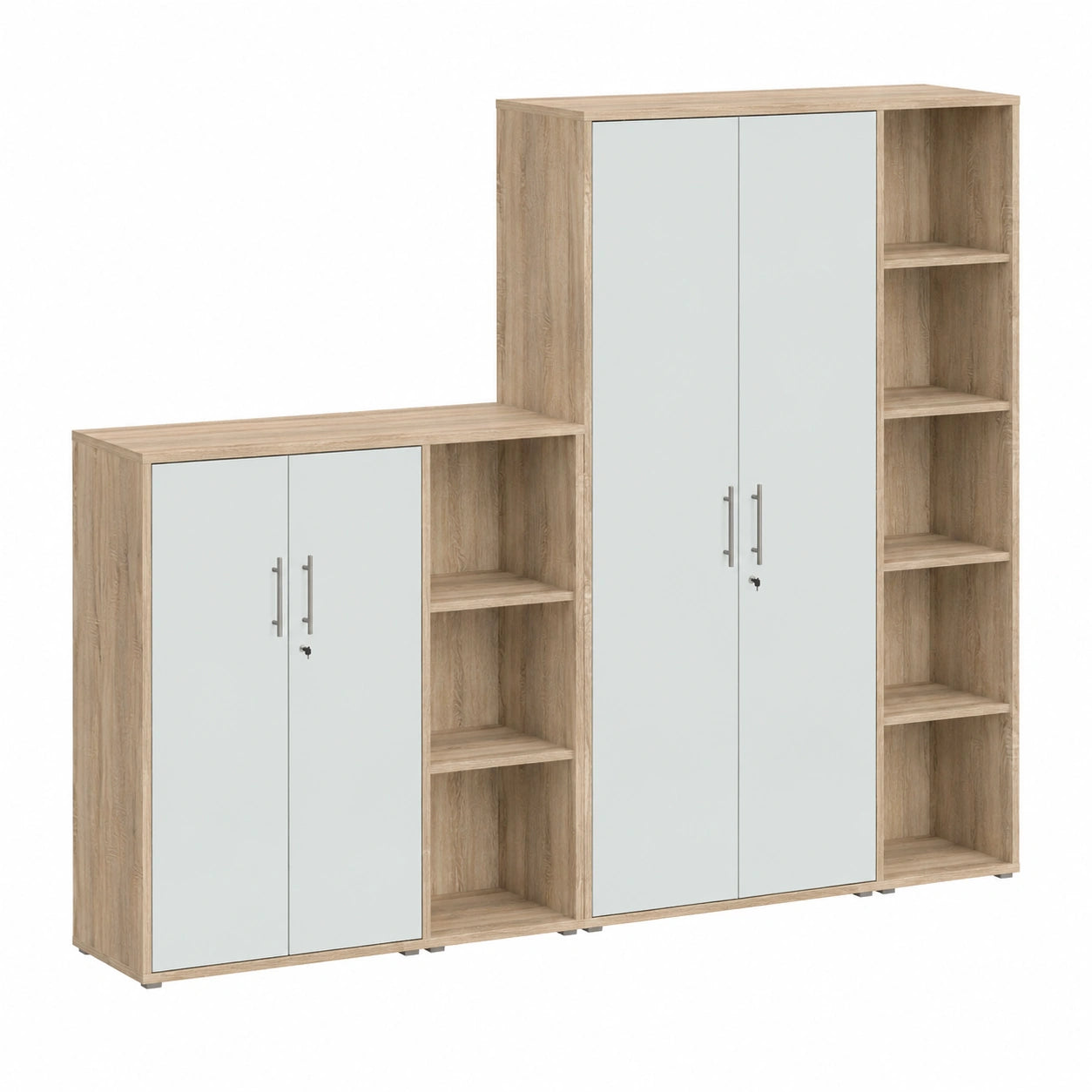 Büroschrankwand mit Schlössern, Eiche Sonoma/Weiß, Set 4