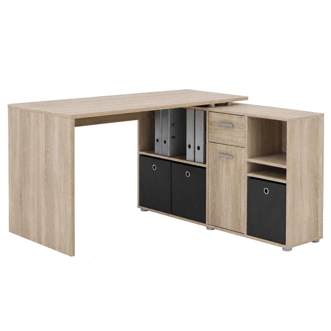 FMD Möbel Schreibtischkombination Lexo in Eicheoptik, Arbeitsplatz und Regal, Tisch 136 x 75 x 68 cm