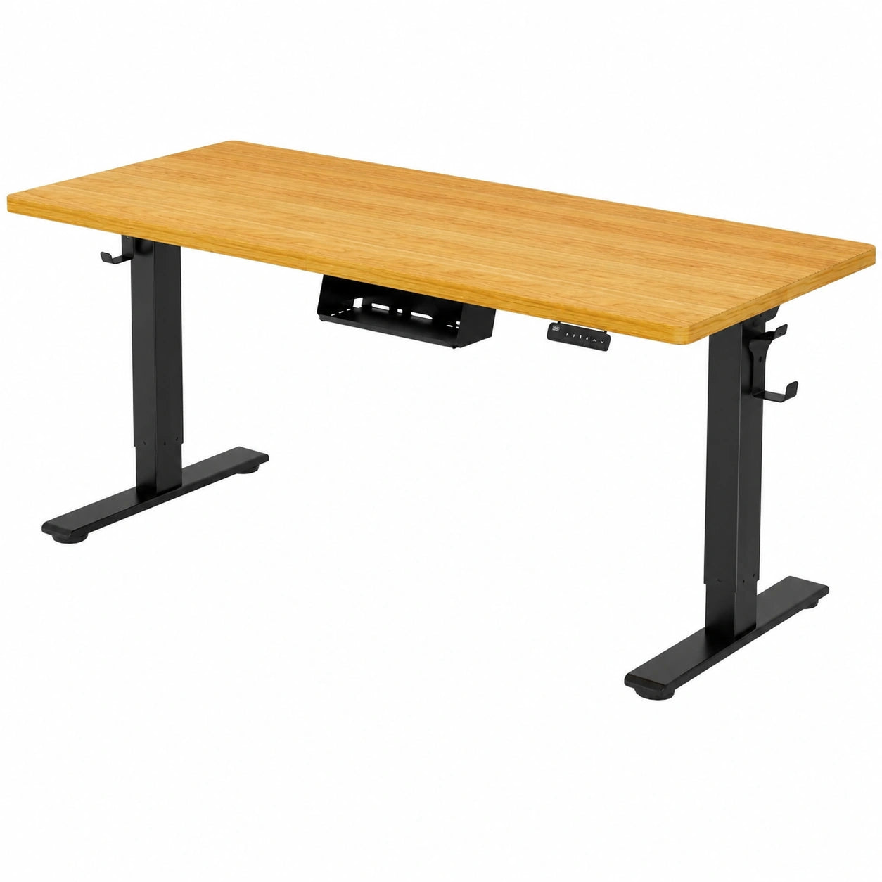 Elektrisch höhenverstellbarer Schreibtisch, 180x80 cm, Ahornplatte, schwarzes Gestell, Dual-Motor