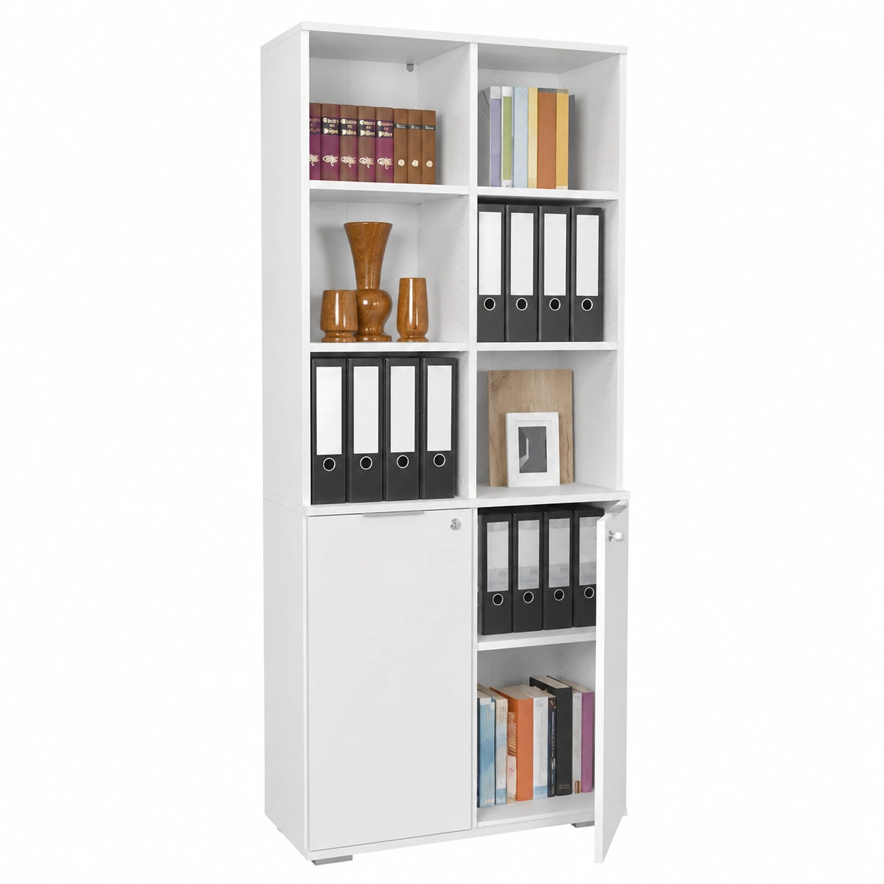 Abschließbarer Aktenschrank Weiß, 80 cm Breite, 215 cm Höhe, Büromöbel Hoch- und Vorratsschrank