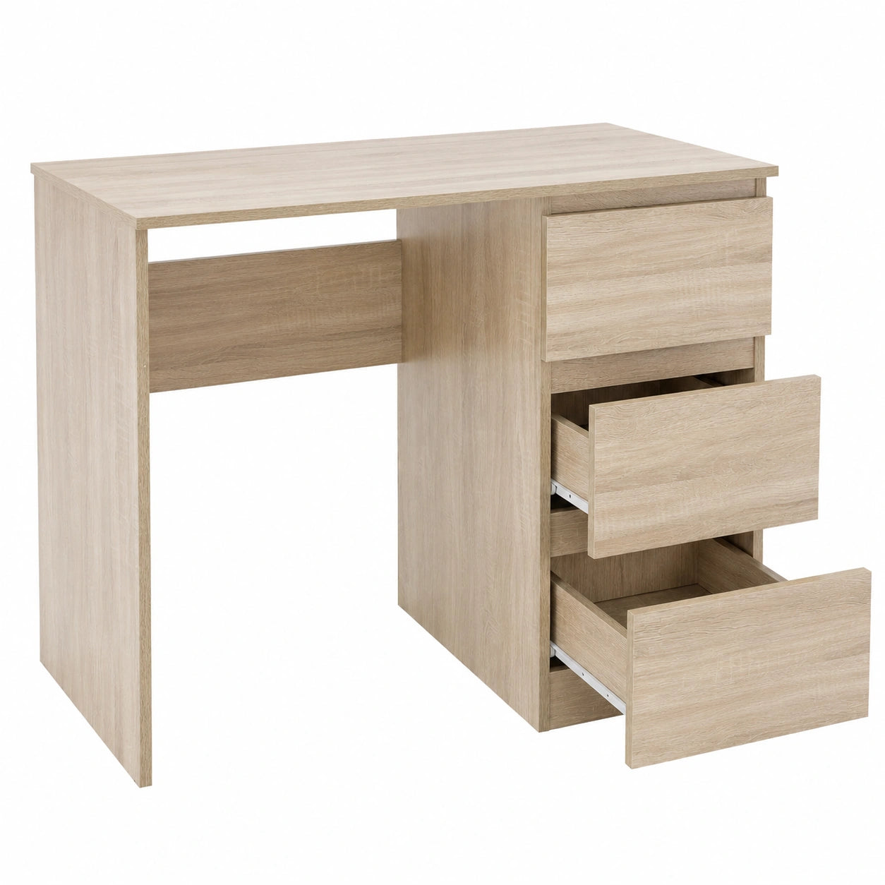 Moderner Schreibtisch Sonoma-Eiche mit 3 Schubladen und viel Stauraum, 90x76x50 cm, ideal für Büro und Zuhause