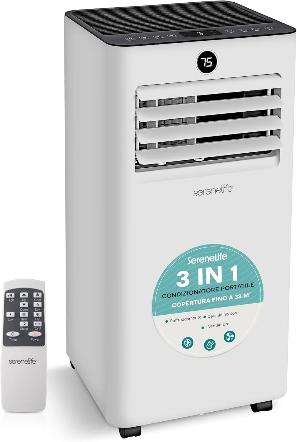 Klimatyzator SereneLife, 9000 BTU, Wi-Fi, programator czasowy, kolor bia?y i szary