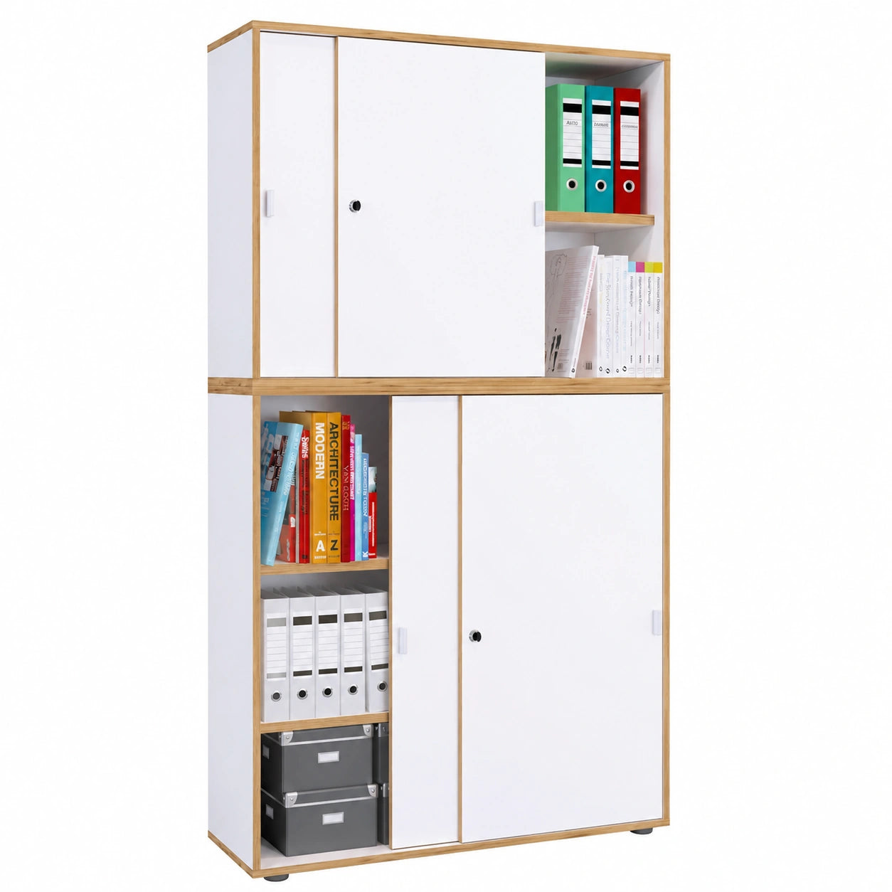 VCM Salia Büroschrank mit 5 Fächern, 100 cm, Schiebetüren, Holz, Büroeinrichtung