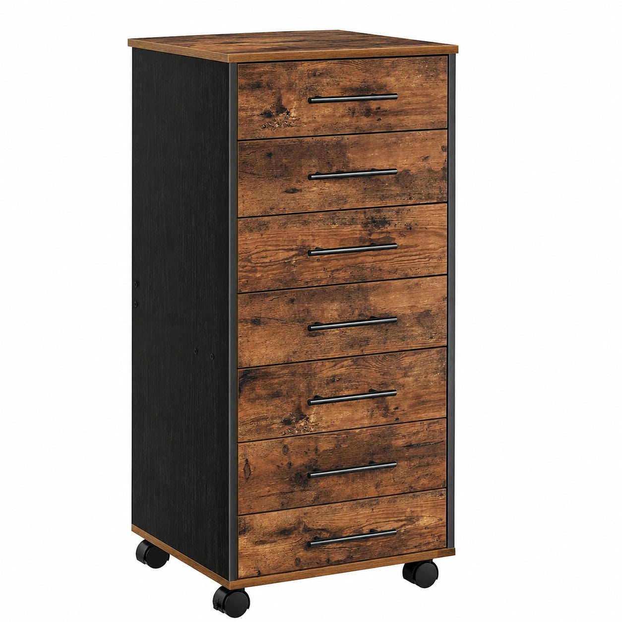 HOOBRO Rollcontainer mit 7 Schubladen, Büroschrank in Vintagebraun und Schwarz, leichter Aufbau, für Arbeitszimmer