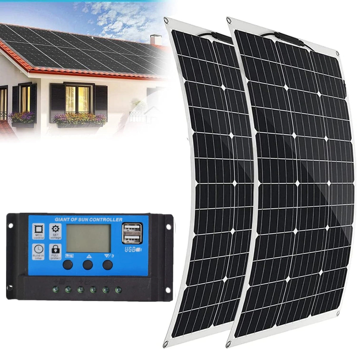 Panel fotowoltaiczny, 1000 W, 18 V, kolor szary i czarny