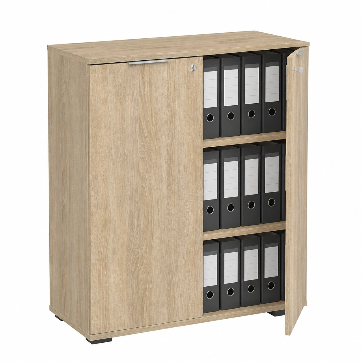 Verschließbarer Büroschrank aus Sonoma-Eiche, 80x110x35cm, mit Türen und Regalböden